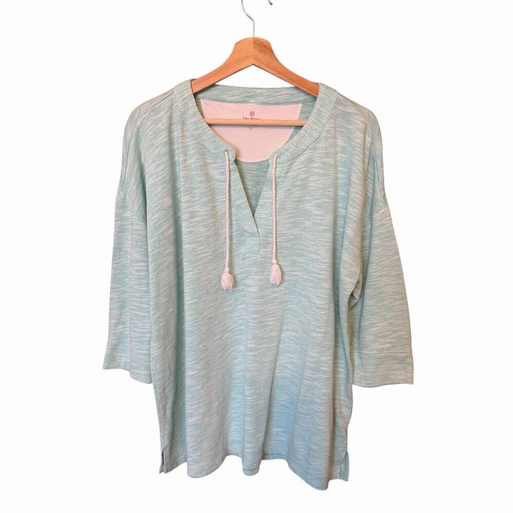 Talbots Womens Cotton Blend Knit Pullover Tunic Top Sz 1X Beach Coastal Grandma